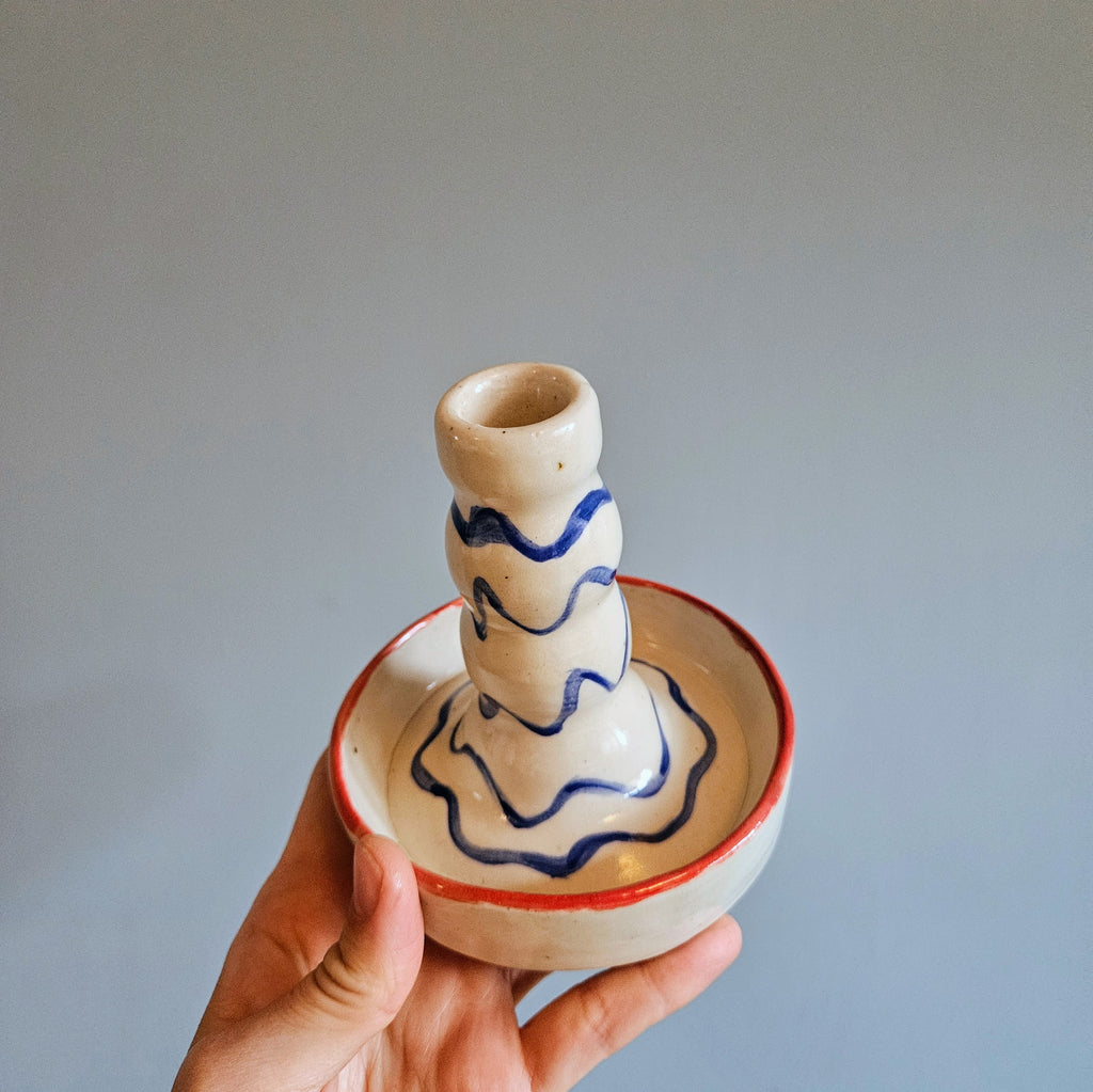 Blue and Red Candlestick Holder